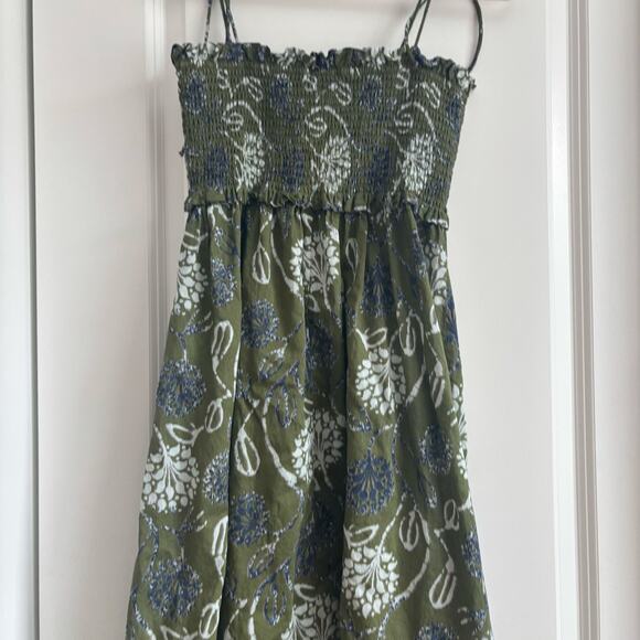 ZARA Green Floral Print Smocked Midi Dress 100% Cotton Tie Straps Size XS - Picture 10 of 14